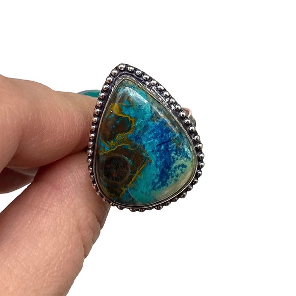 Jewelry - Chrysocolla Ring Size 11 Natural Stone 925 Sterling Silver Overlay Boho